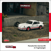 (Preorder) Tarmac Works 1:64 Porsche 911 Carrera RS 2.7 Lightweight – White/Red – Collab64