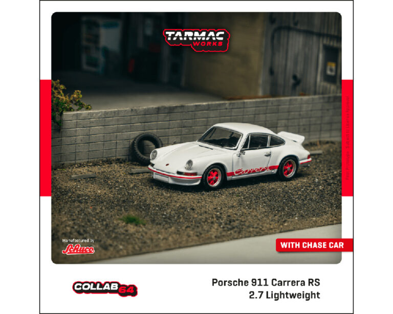 (Preorder) Tarmac Works 1:64 Porsche 911 Carrera RS 2.7 Lightweight – White/Red – Collab64