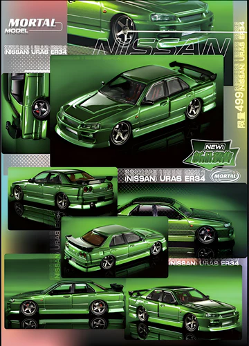 Nissan ER34 SKYLINE URAS Transparent Metallic Green 1:64 by Mortal