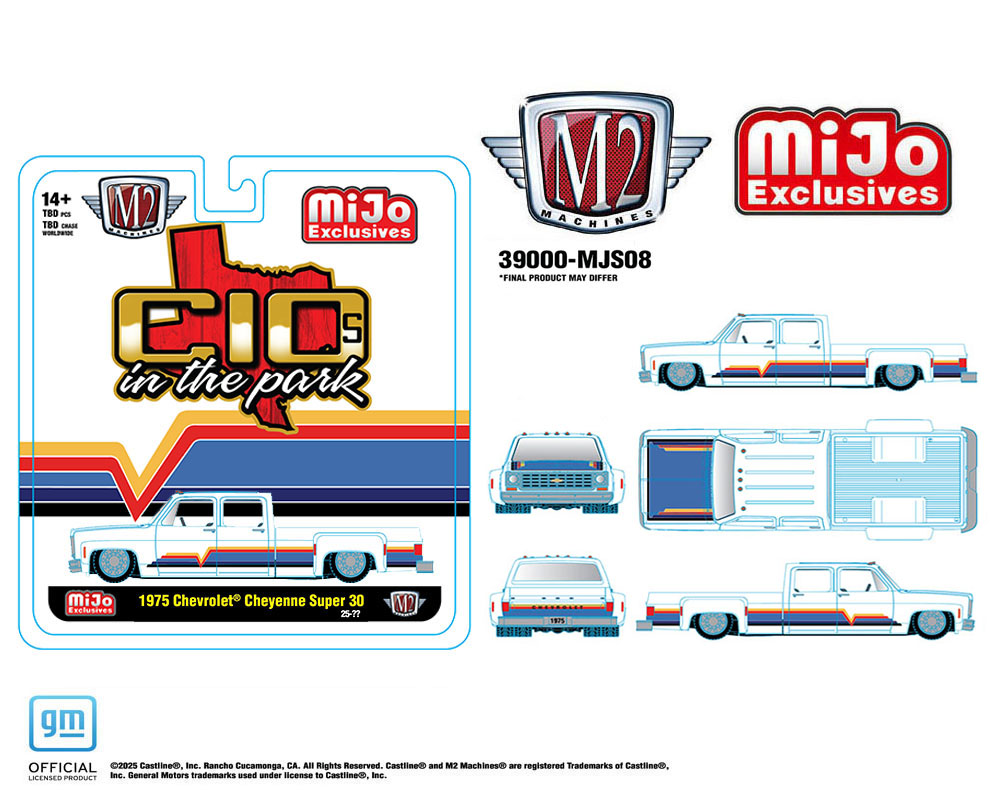 (Preorder) M2 Machines 1:64 1975 Chevrolet Cheyenne Super 30 Dually “C10s In The Park” – White – MiJo Exclusives Limited Edition