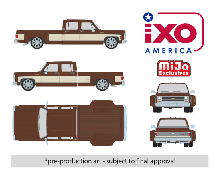 (Preorder) IXO Model 1:64 1979 Chevrolet Silverado C30 Crew Cab Dually Lowered – Cordova Brown and Santa Fe Tan – Limited Edition – Mijo Exclusives