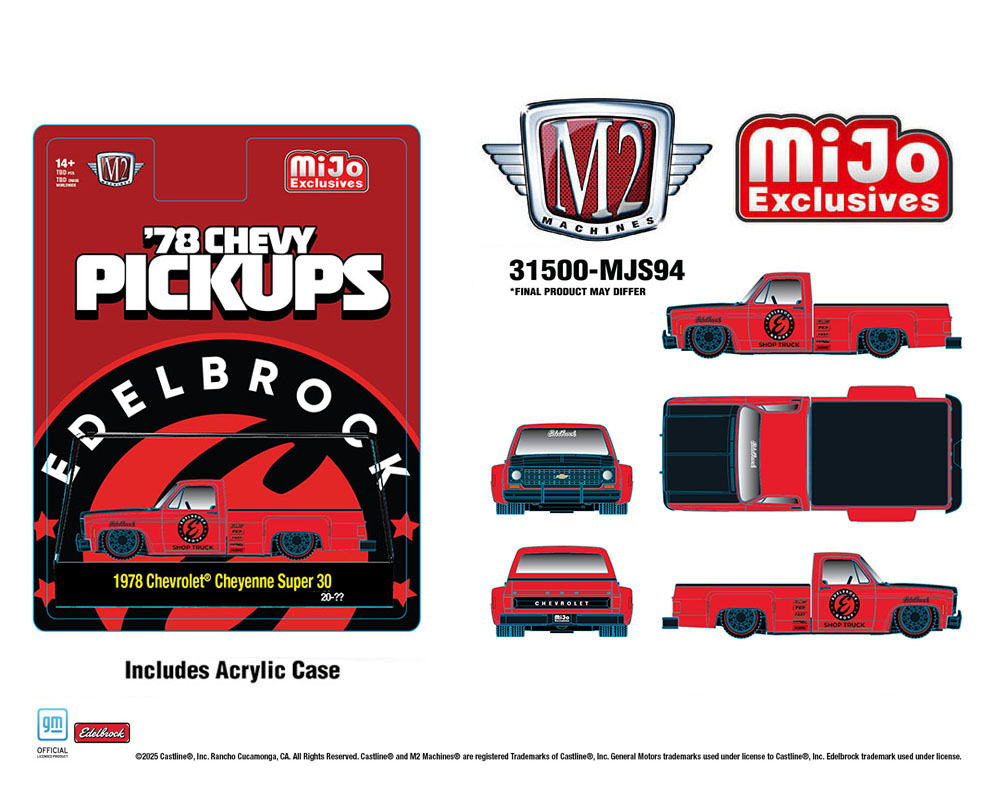 (Preorder) M2 Machines 1:64 1978 Chevrolet Cheyenne Super 30 Custom EDELBROCK – Red – MiJo Exclusives Limited Edition
