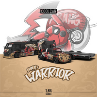 Cool Car 1/64 RWB VW T1 Van and RWB VW Beetle Targa Trailer Set in Deadpool Pikachu Livery