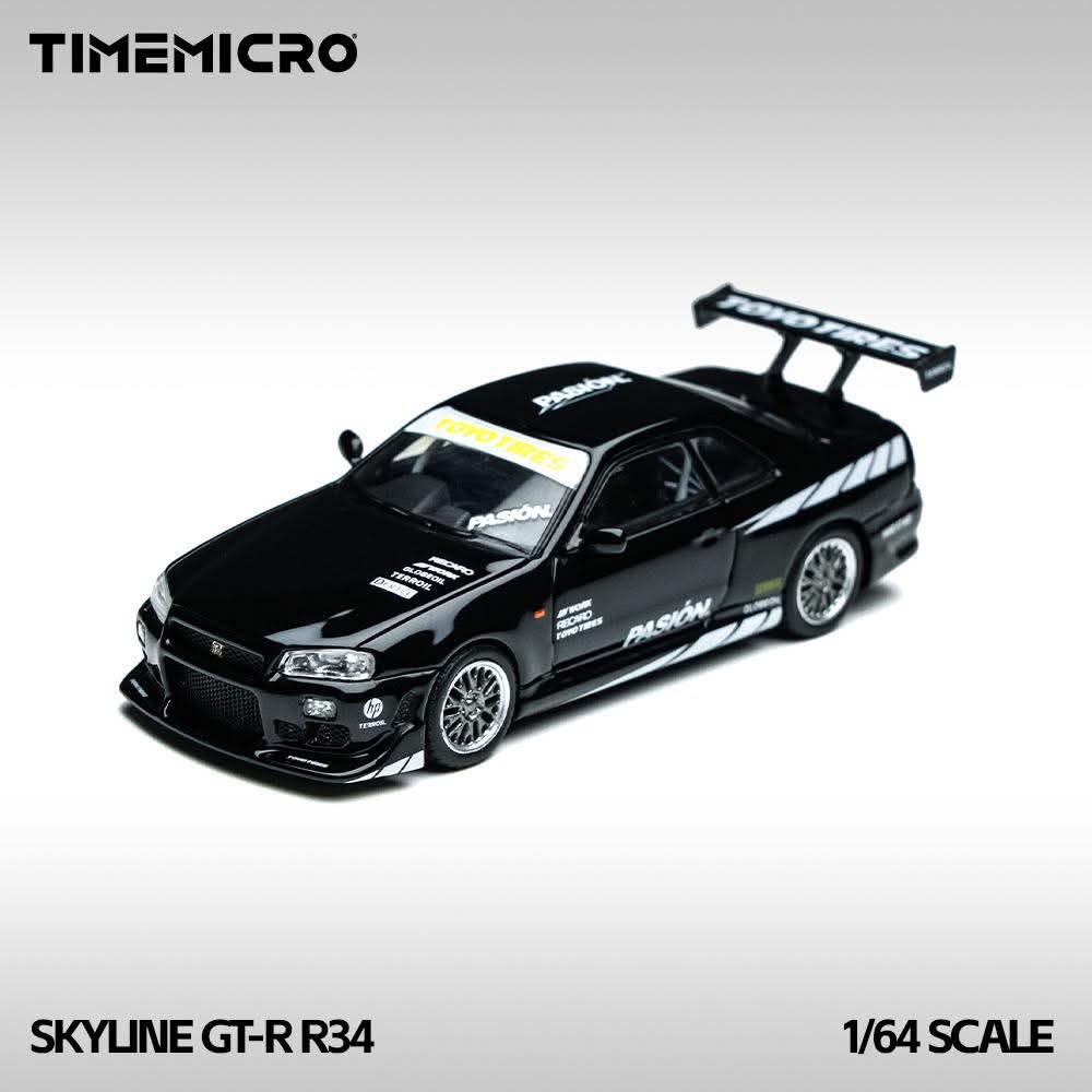 TimeMicro 1:64 Skyline GT-R R34 - "Black Street" Black Alloy Simulation Ca