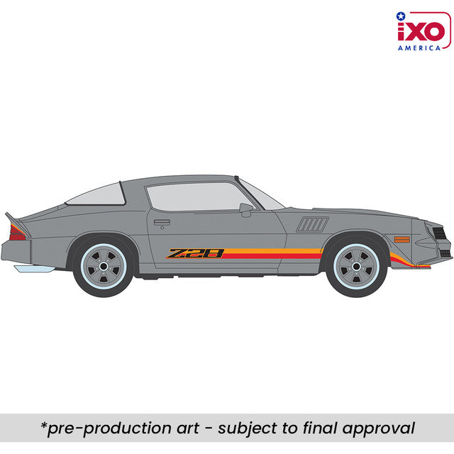 IXO 1:64 1979 Chevrolet Camaro Z28 - Silver with Orange Stripes