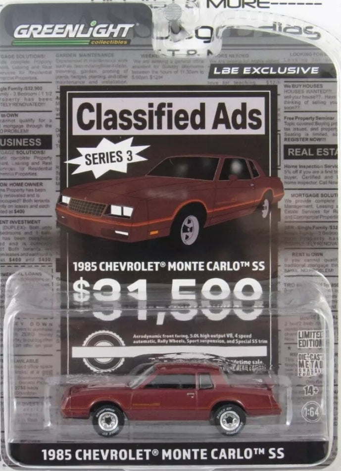2024 Greenlight LBE Exclusive Classified Ads R3: 1985 CHEVROLET MONTE CARLO SS Maroon