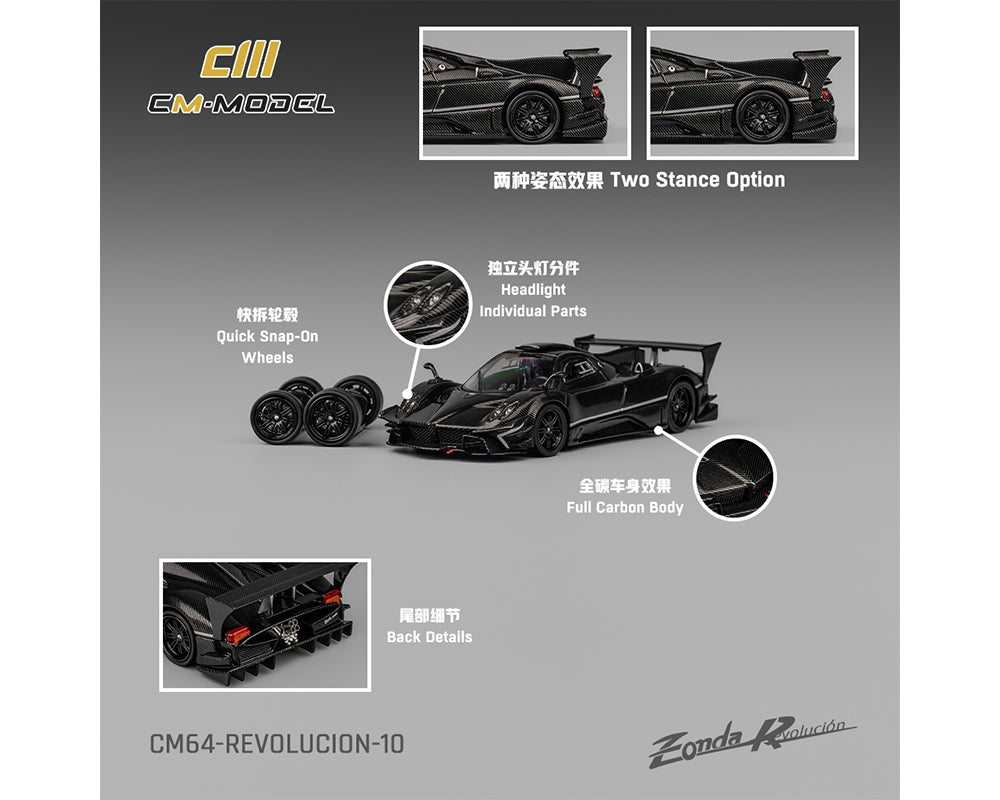 (Preorder) CM Model 1:64 Pagani Zonda Revolucion – Black Full Carbon- Limited Edition