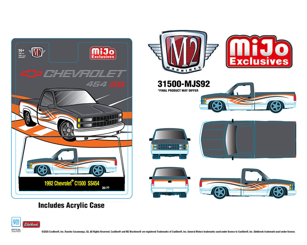 (Preorder) M2 Machines 1:64 1992 Chevrolet C1500 SS 454 – Two-Tone White with Grey – MiJo Exclusives Limited Edition