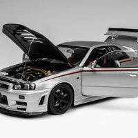 China Hobby Expo Exclusive 1/18 Nissan Skyline GT-R (R34) NISMO CUSTOMIZED Gulf Silver/Carbon Fiber Cover