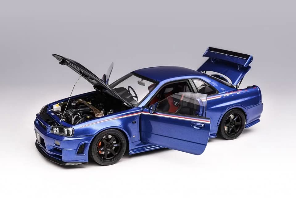 China Hobby Expo Exclusive 1/18 Nissan Skyline GT-R (R34) NISMO CUSTOMIZED Gulf Blue/Carbon Fiber Cover