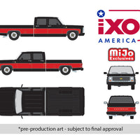 (Preorder) IXO Model 1:64 1979 Chevrolet Scottsdale C20 Crew Cab – Black w/ Red two Tone – Limited Edition – Mijo Exclusives