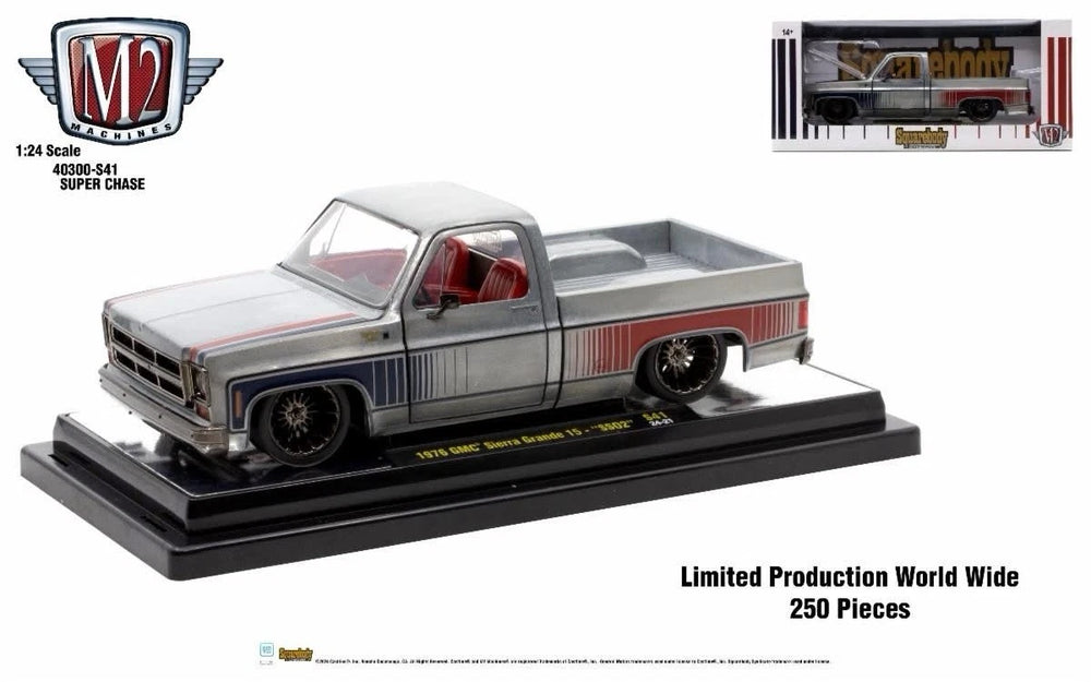 M2 Machines Square Body Syndicate 1976 GMC Sierra Grande 15 Raw Chase 1/24 Scale