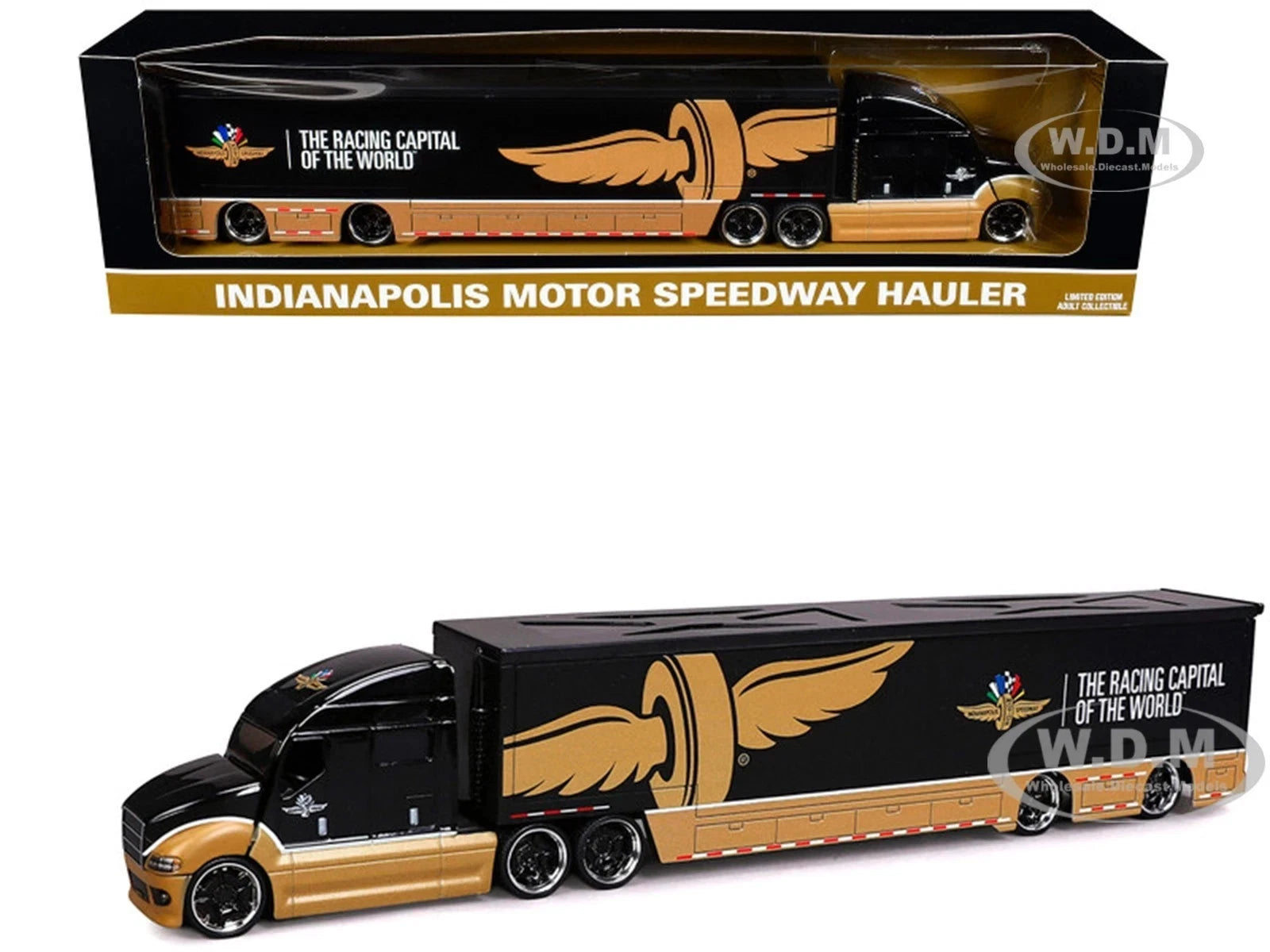 INDIANAPOLIS MOTOR SPEEDWAY HAULER BLACK & GOLD 1/64 DIECAST BY IXO IND64049