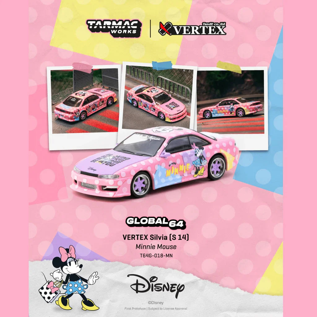 Tarmac Works 1:64 VERTEX Nissan Silvia (S14) Minnie Mouse T64G-018-MN