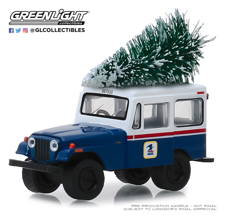 1:64 1972 Jeep DJ-5 United States Postal Service (USPS) - Blue with White Roof with Christmas Tree Accessory (Hobby Exclusive)