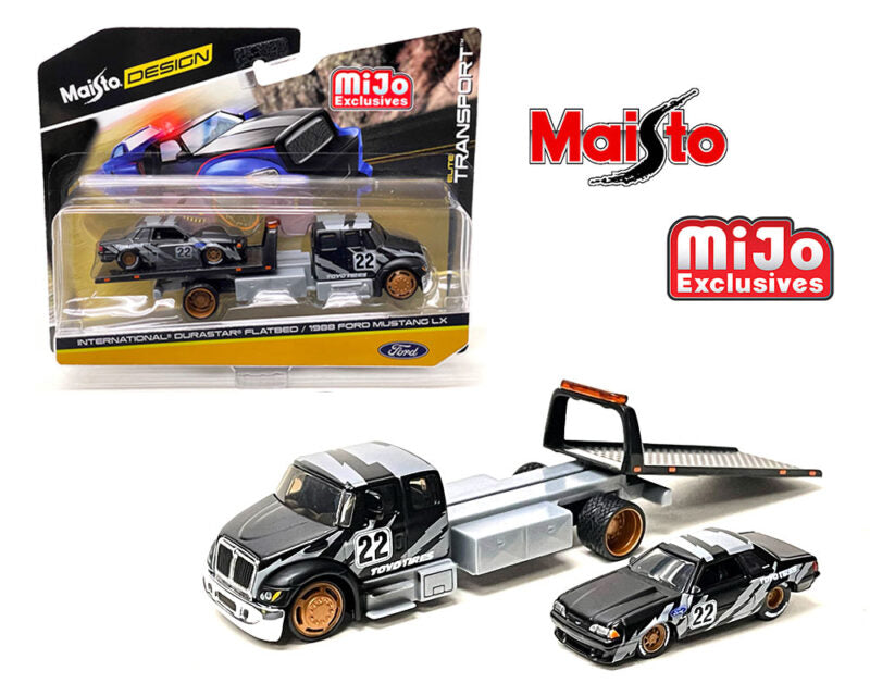 Maisto 1:64 Mijo Exclusives Elite Transport International Durastar Flatbed With 1988 Ford Mustang Toyo Tire Limited 3,600