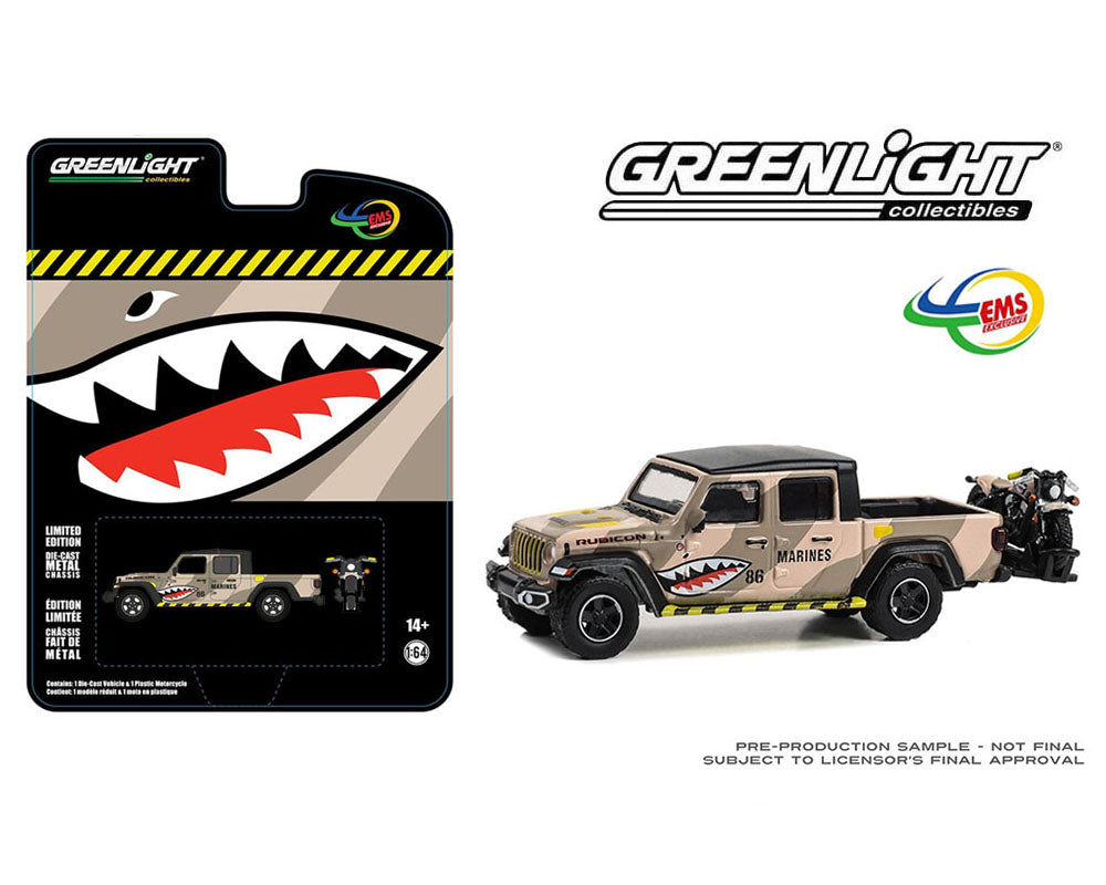 Greenlight 1:64 Indonesia Exclusive 2020 Jeep Gladiator Rubicon With Indian Motorcycle Marine Livery Limited Edition
